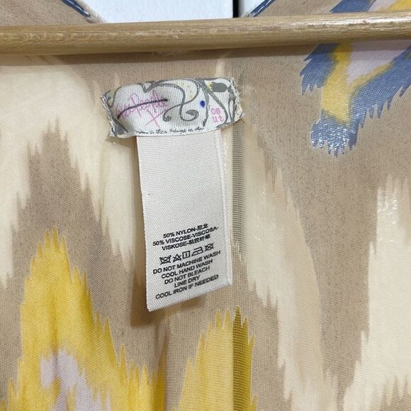 Free People Dripping Burnout Velvet Kimono / Fringe Yellow Tan Blue - Picture 5 of 5